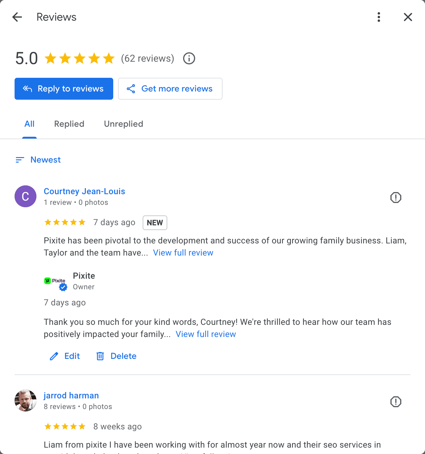 google profile reviews